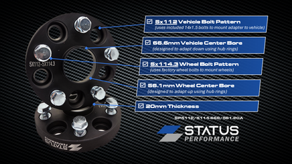 5x112 to 5x114.3- 20mm - Wheel PCD Adapters