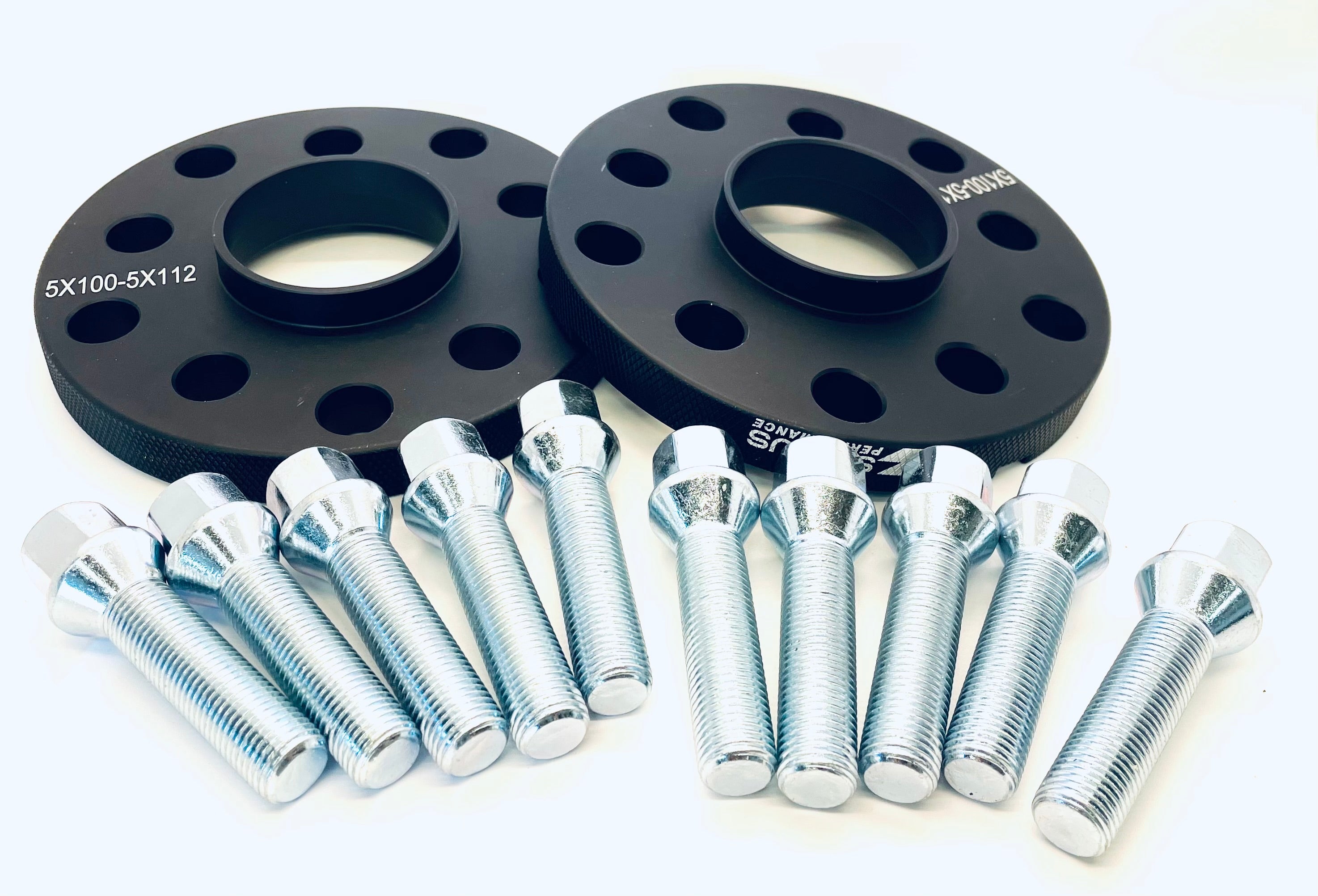 BWA 20mm Wheel Spacer Kit – 5x100/5x112 – 57.1 Hub – For Audi VW – 4 Spacers + 20 Ball Seat Bolts